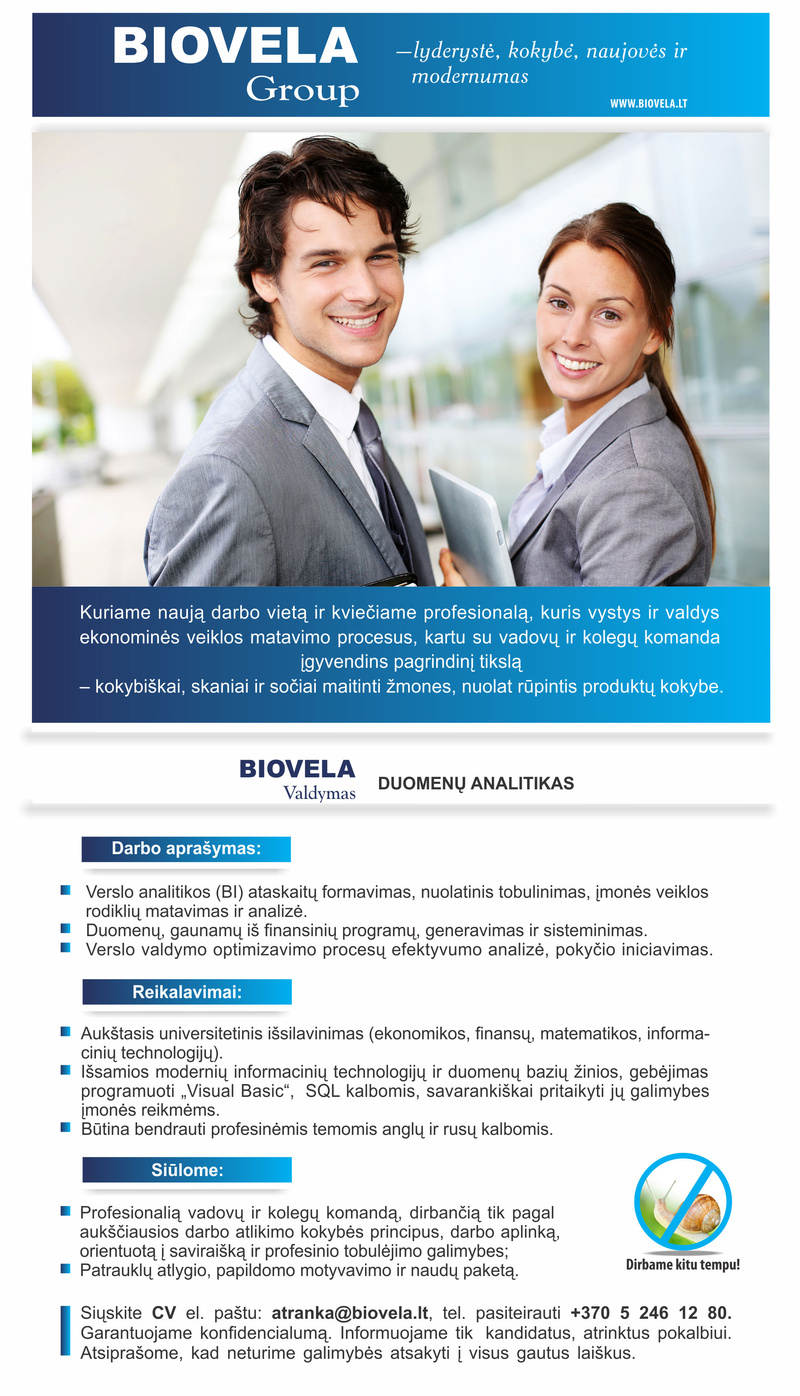 Biovela Group, UAB Duomenų analitikas