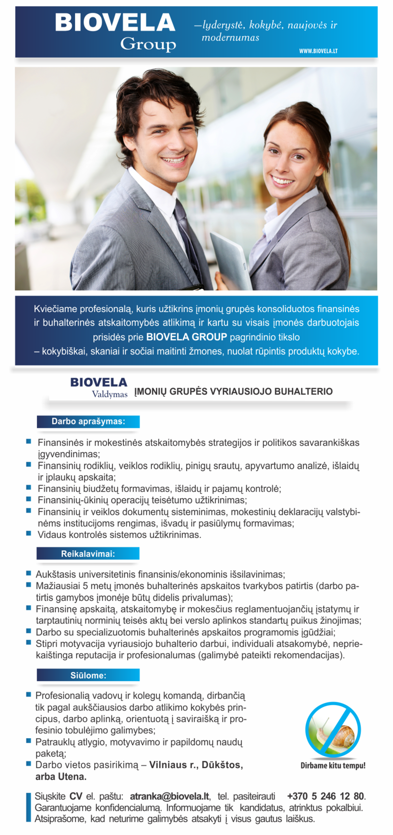 Biovela Group, UAB Įmonių grupės vyriausiasis buhalteris
