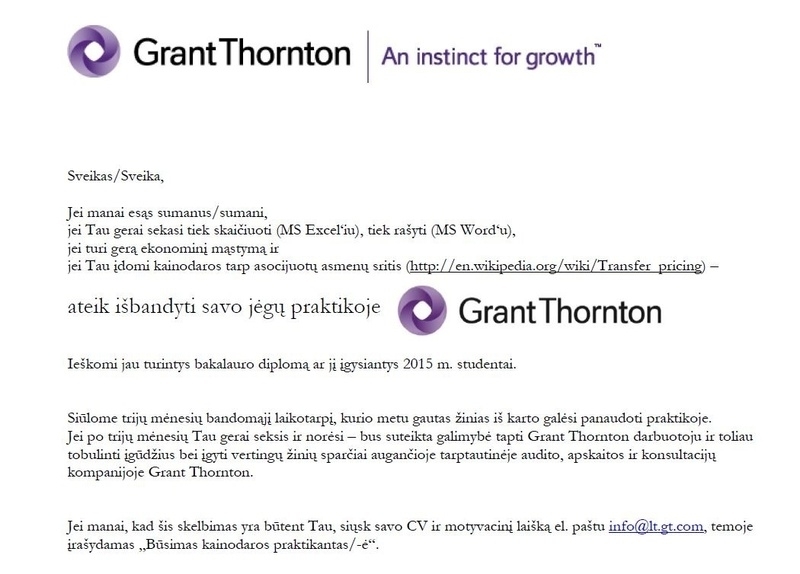 Grant Thornton Rimess, UAB Praktikantas (-ė) Finansų srityje