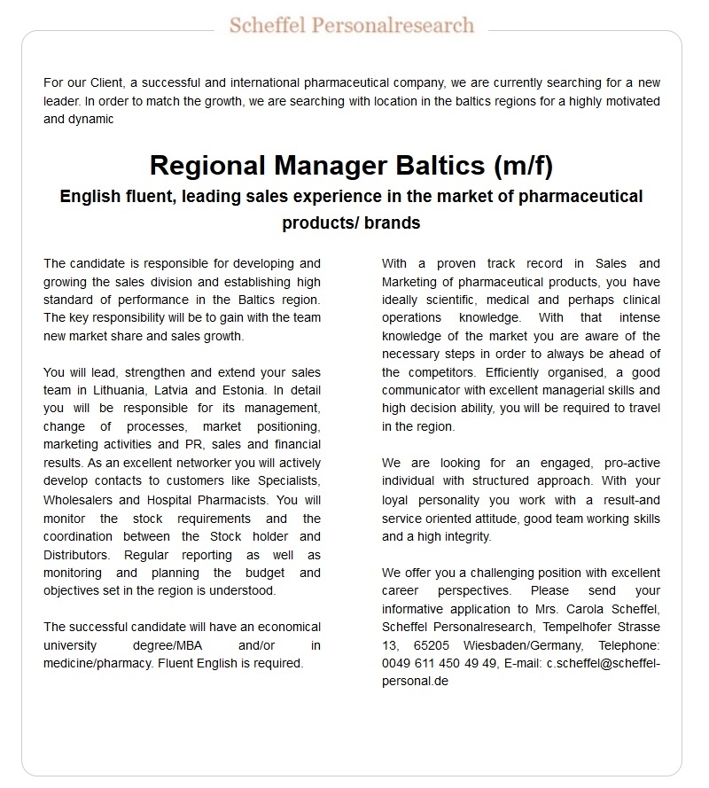Scheffel Personalresearch Regional Manager Baltics (m/f)