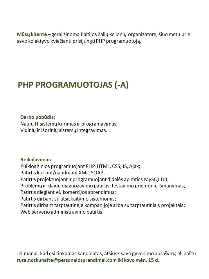 Personalo sprendimai, UAB PHP PROGRAMUOTOJAS (-A)