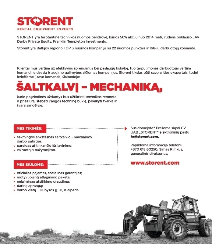 Storent, UAB Šaltkalvį - Mechaniką