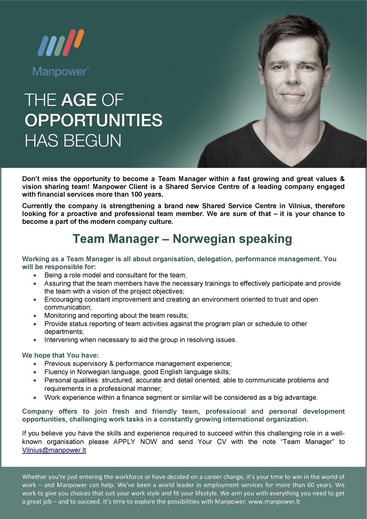 Manpower Lit, UAB Team Manager – Norwegian speaking	