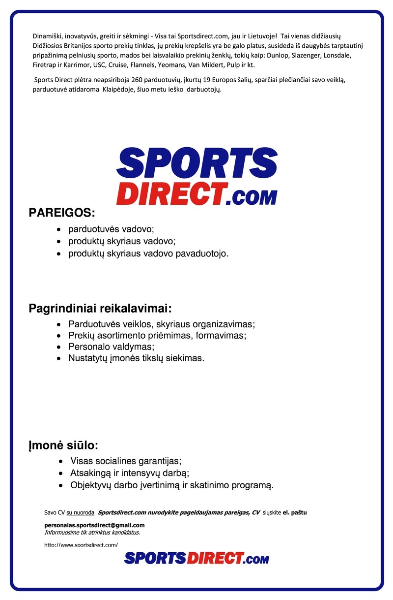 Sportsdirect.com Vadovai Sportsdirect.com parduotuvėje