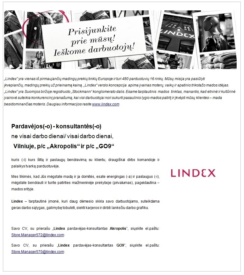 Lindex, UAB Pardavėja (-as) - konsultantė (-as)