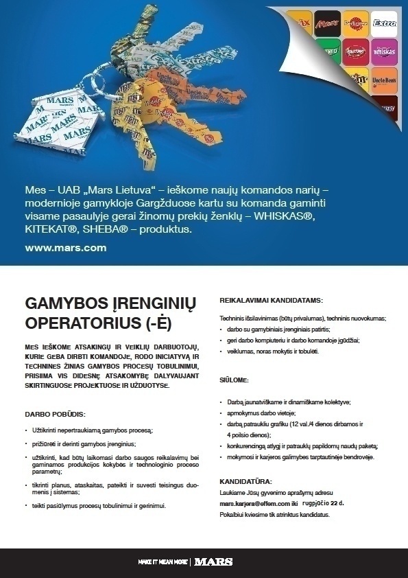 Mars Lietuva, UAB Gamybos įrenginių operatorius Gargžduose