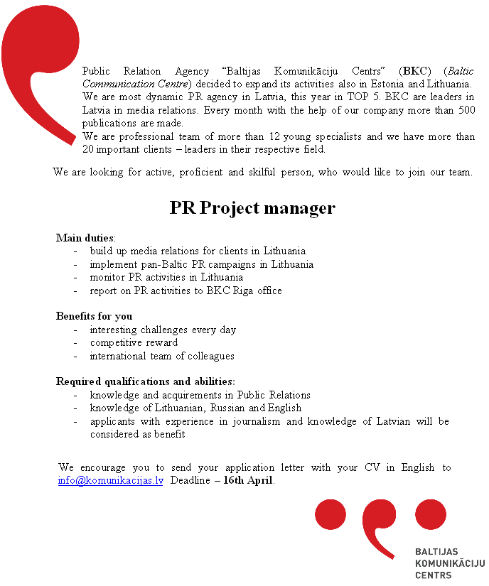 CV Market client PR Project manager