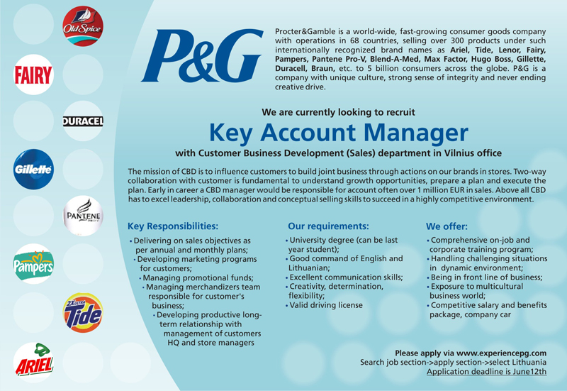Procter & Gamble Services LT, UAB Key Account Manager