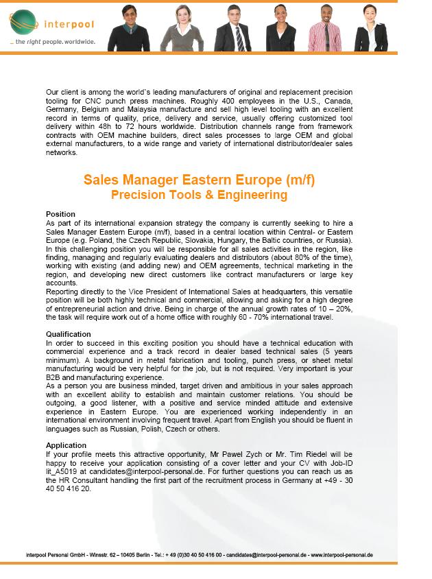 Interpool Personal GmbH Sales Manager Eastern Europe