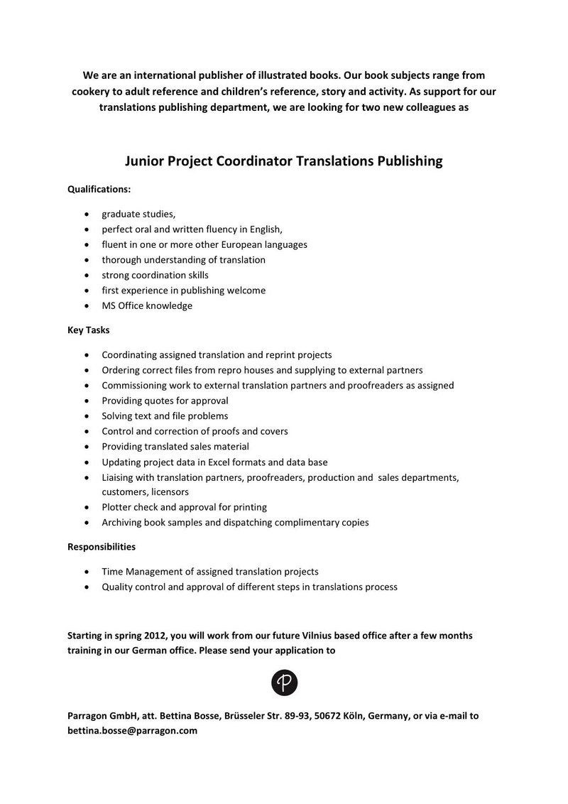CV Market client Junior Project Coordinator Translations Publishing
