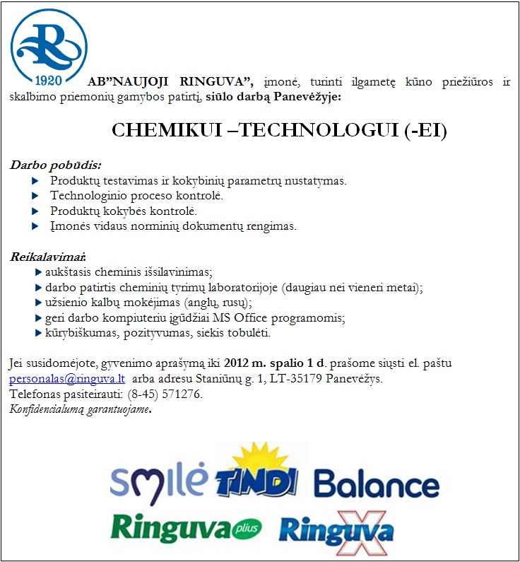 Naujoji ringuva, AB CHEMIKUI –TECHNOLOGUI (-EI)