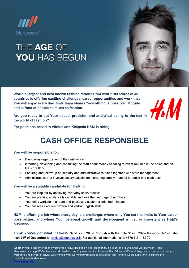 CV Market client Cash Office Responsible