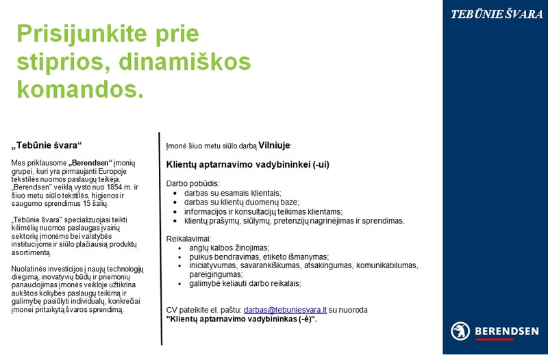 Tebūnie švara, UAB Klientų aptarnavimo vadybininkei (-ui)