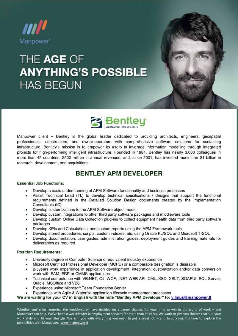 CV Market client Bentley APM Developer
