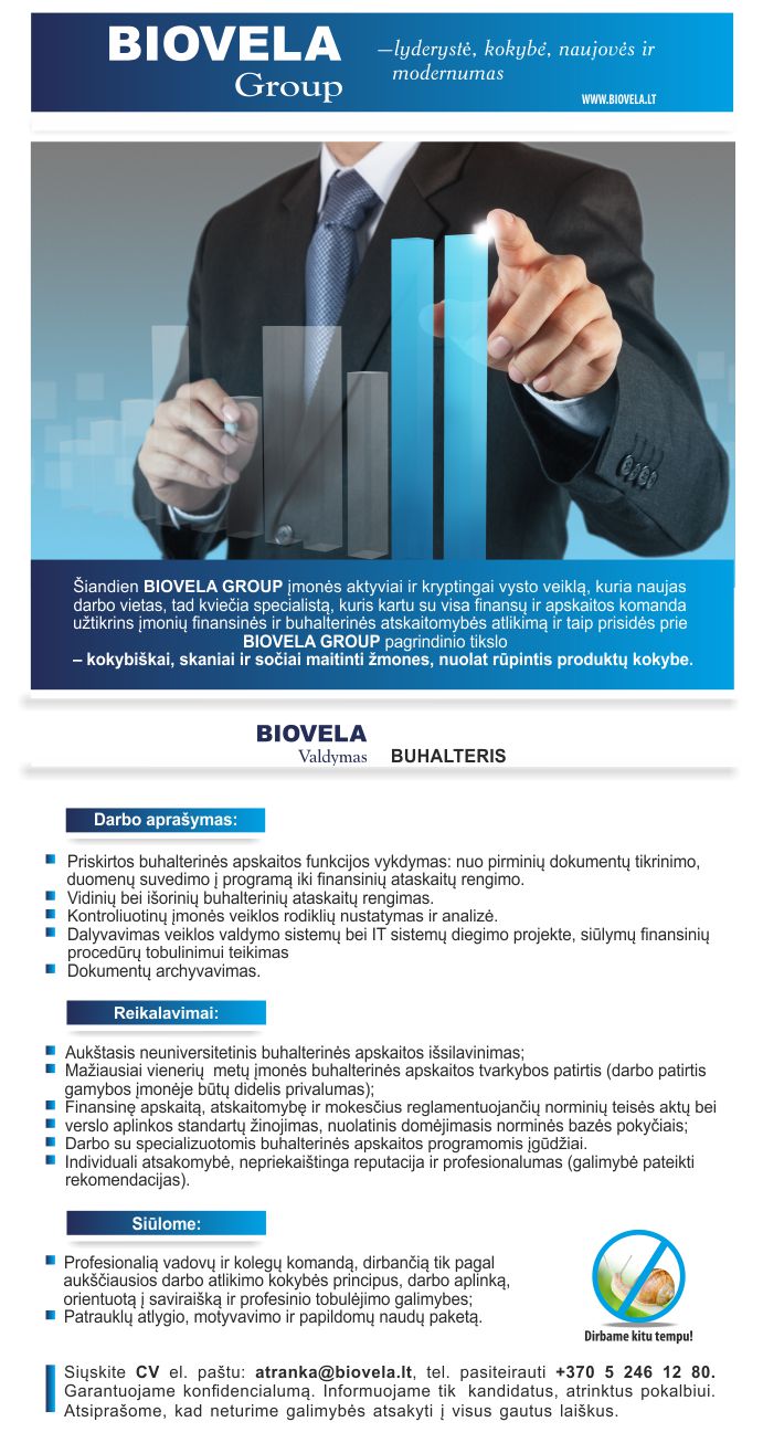 Biovela Group, UAB Buhalteris