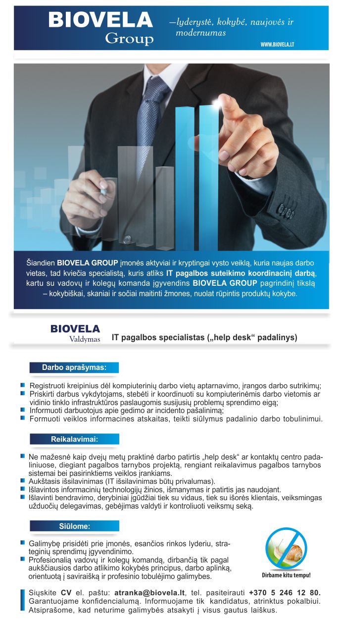 Biovela Group, UAB IT pagalbos specialistas