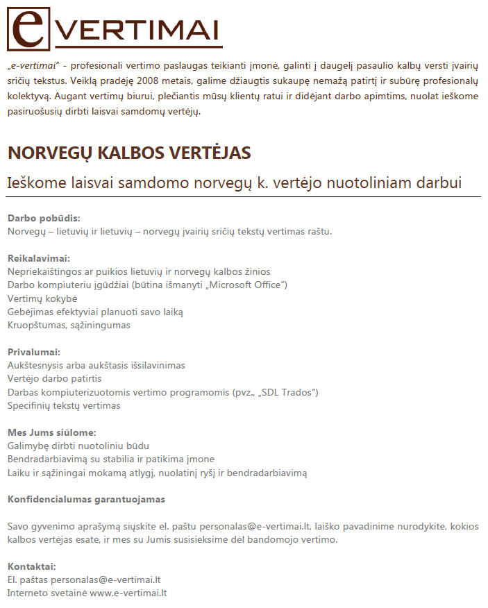 HESI GROUP, UAB Vertėjas | norvegų k.