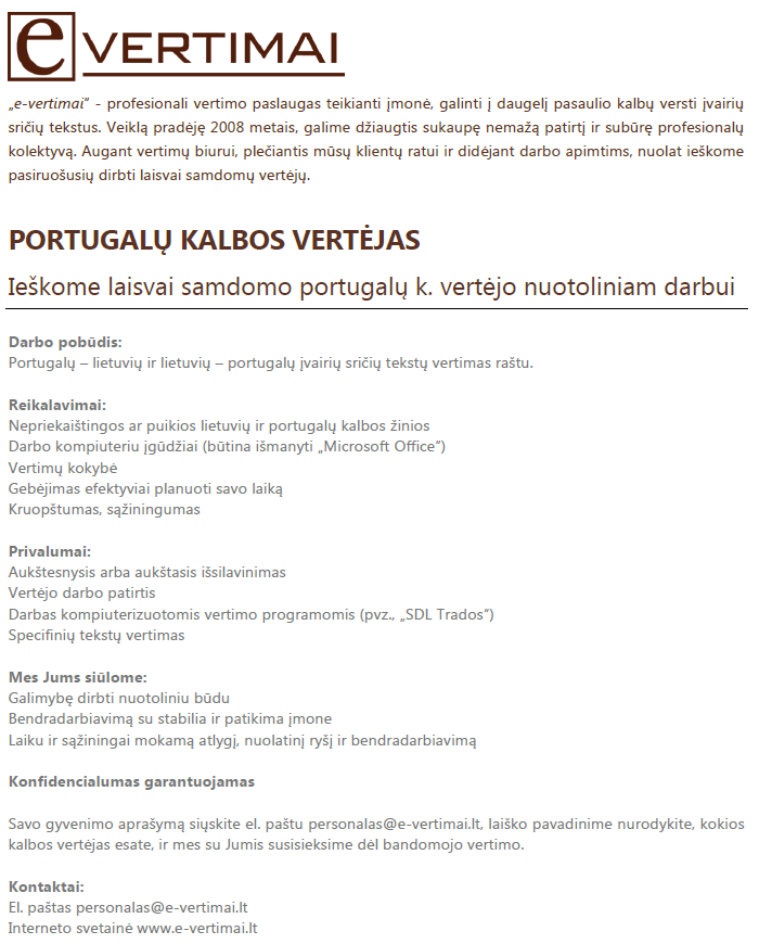 HESI GROUP, UAB Vertėjas | portugalų k.