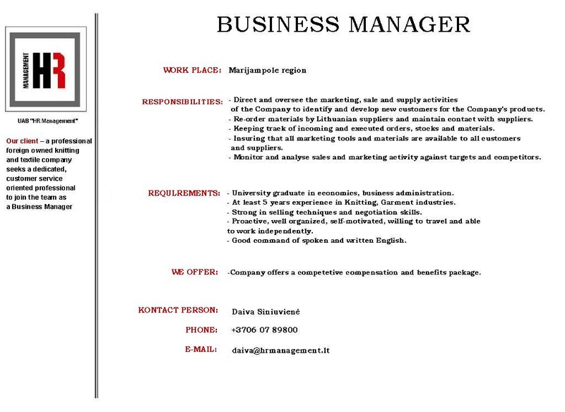 CV Market client BUSINESS MANAGER