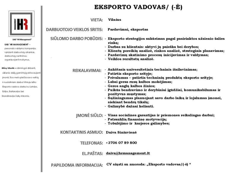 CVMarket.lt klientas EKSPORTO VADOVAS /(-Ė)