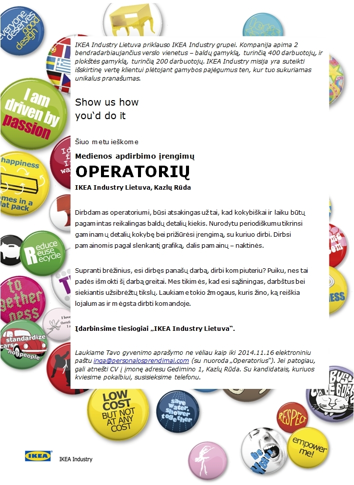 Personalo sprendimai, UAB Medienos apdirbimo įrenginių operatorius (IKEA Industry Lietuva)