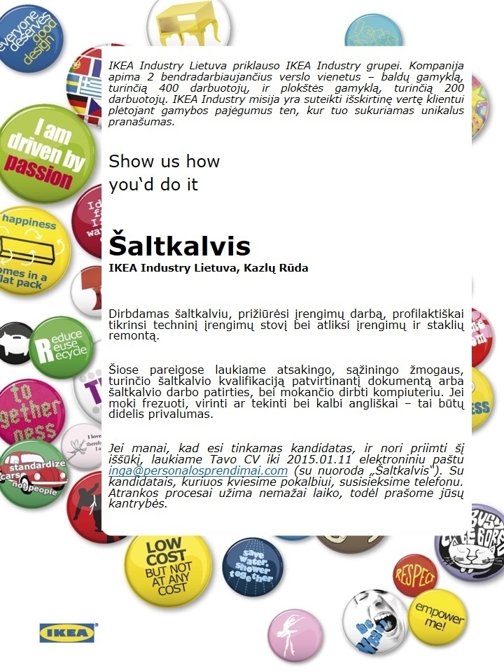 Personalo sprendimai, UAB Šaltkalvis (Ikea Industry Lietuva)