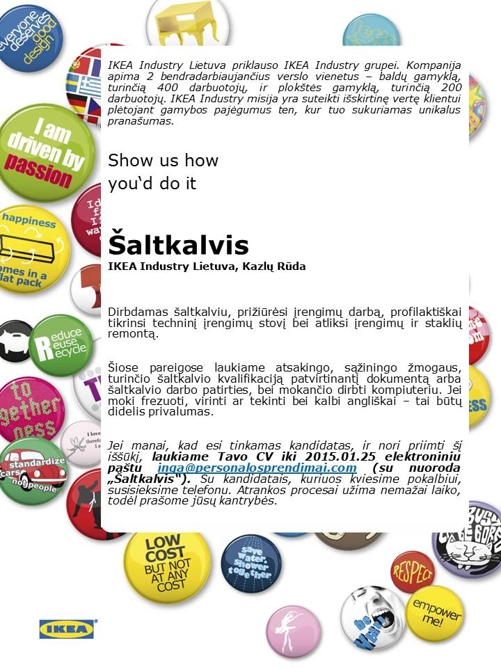 Personalo sprendimai, UAB Šaltkalvis (Ikea Industry Lietuva)
