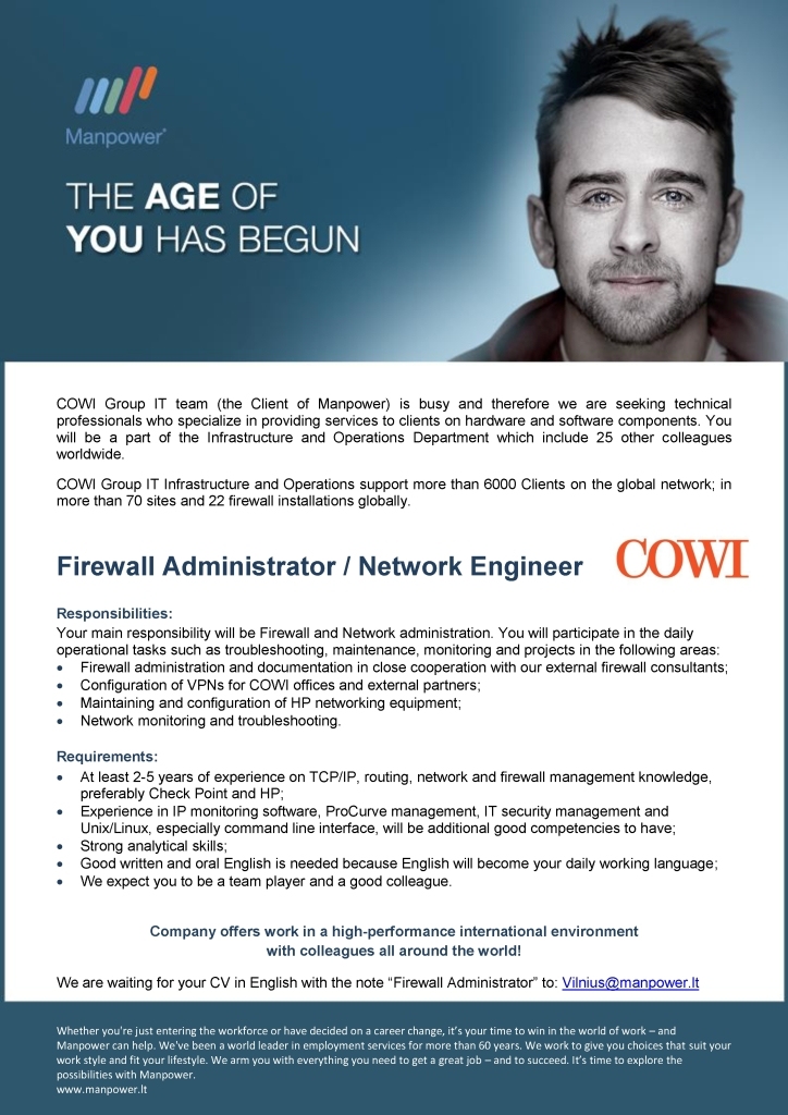 Manpower Lit, UAB Firewall Administrator / Network Engineer
