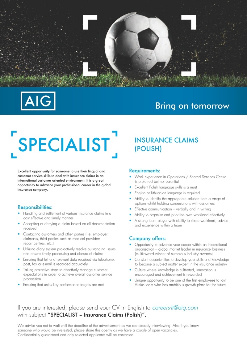 Alliance for recruitment Specialist - Insurance Claims (Polish)