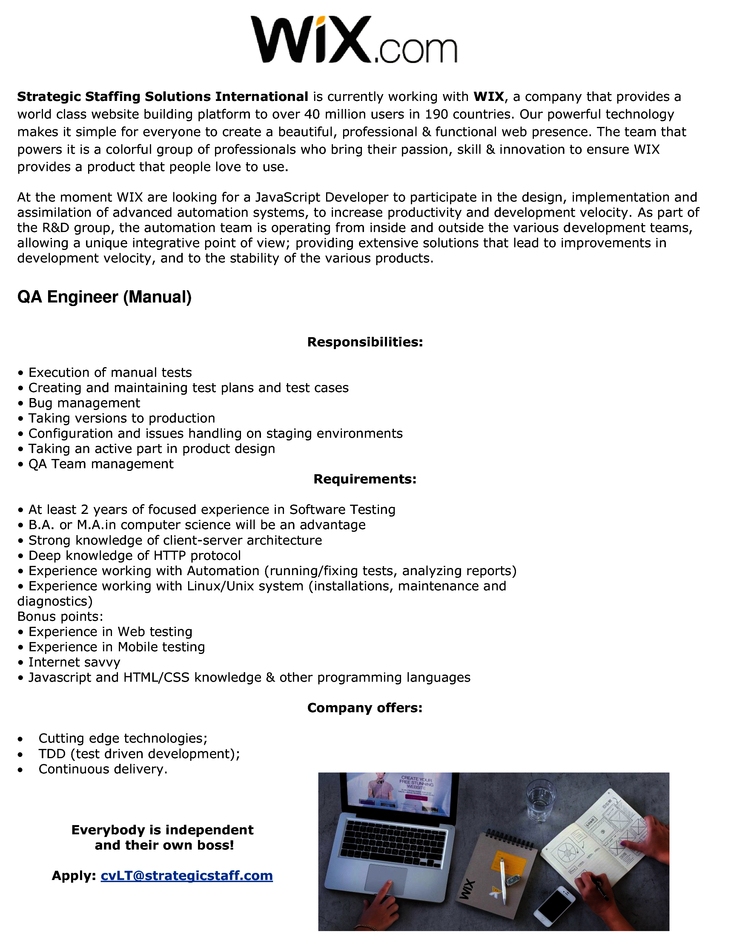 Strategic Staffing Solutions International, UAB QA Engineer (Manual)
