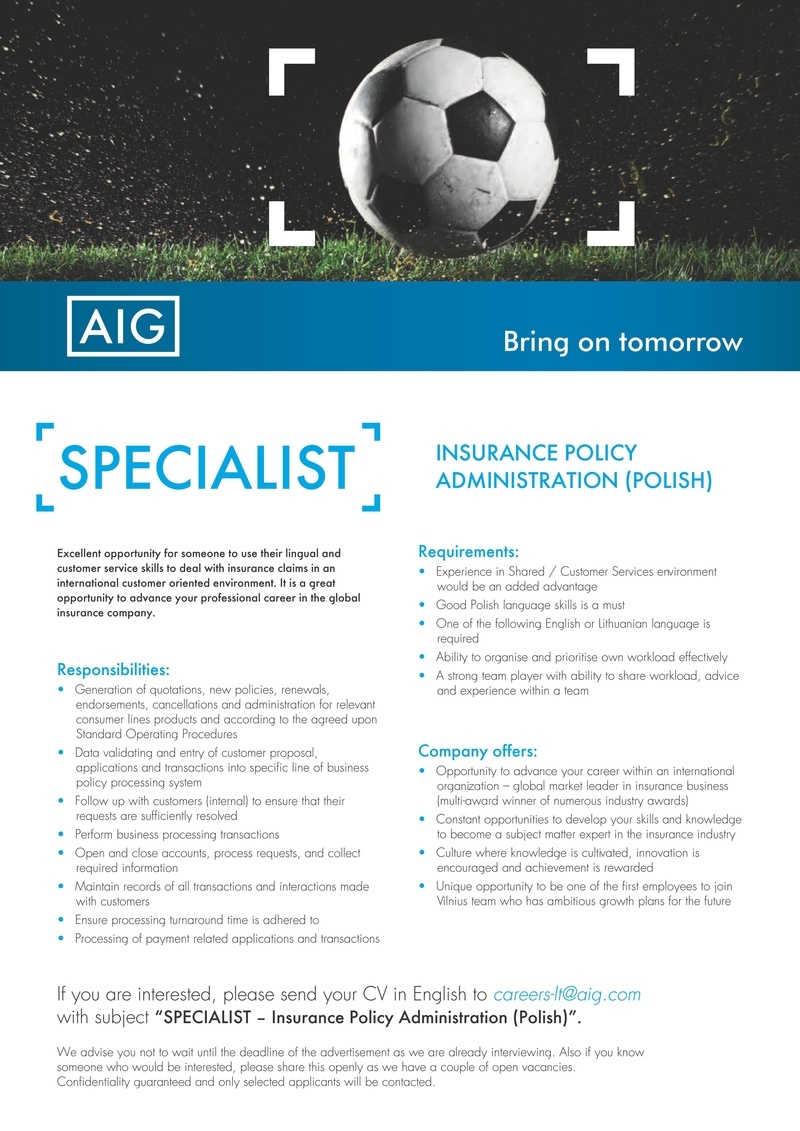 Alliance for recruitment Specialist - Insurance Policy Administration (Polish)