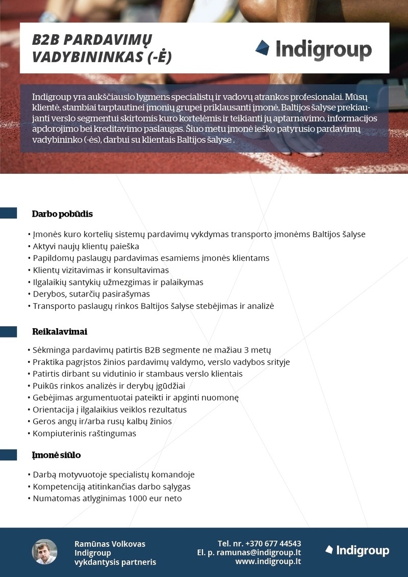 Indigroup, UAB B2B PARDAVIMŲ VADYBININKAS (-Ė) (kuro kortelės)