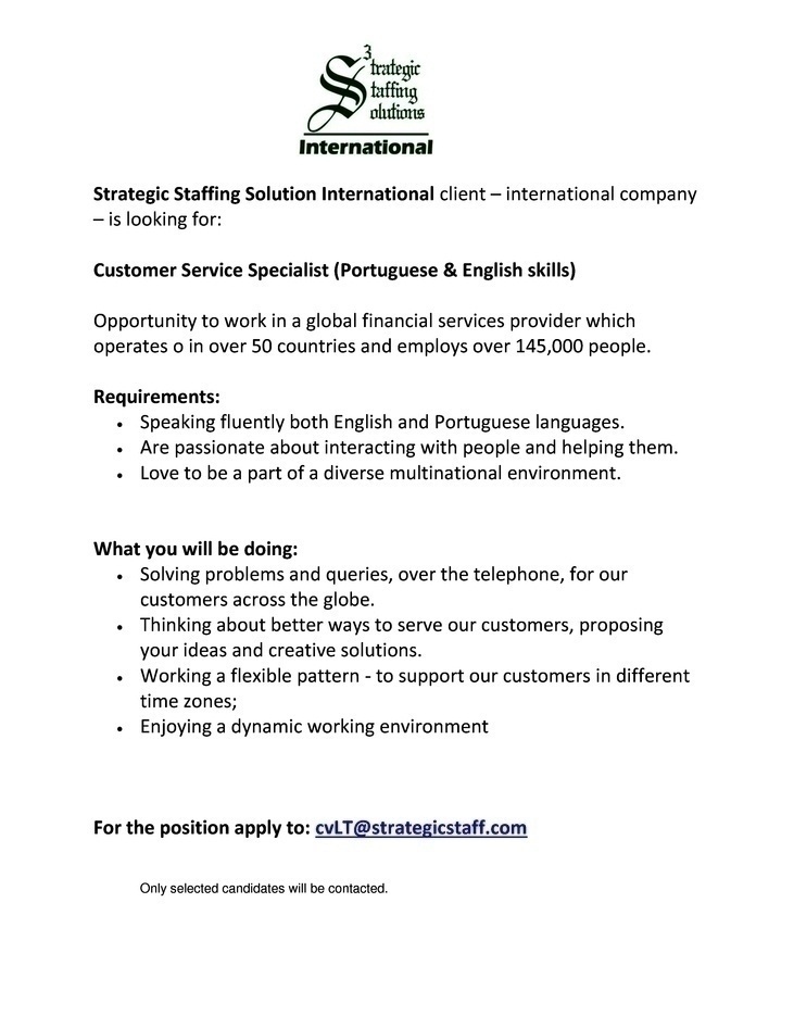 CV Market client Customer Service Specialist (Portuguese & English skills) 