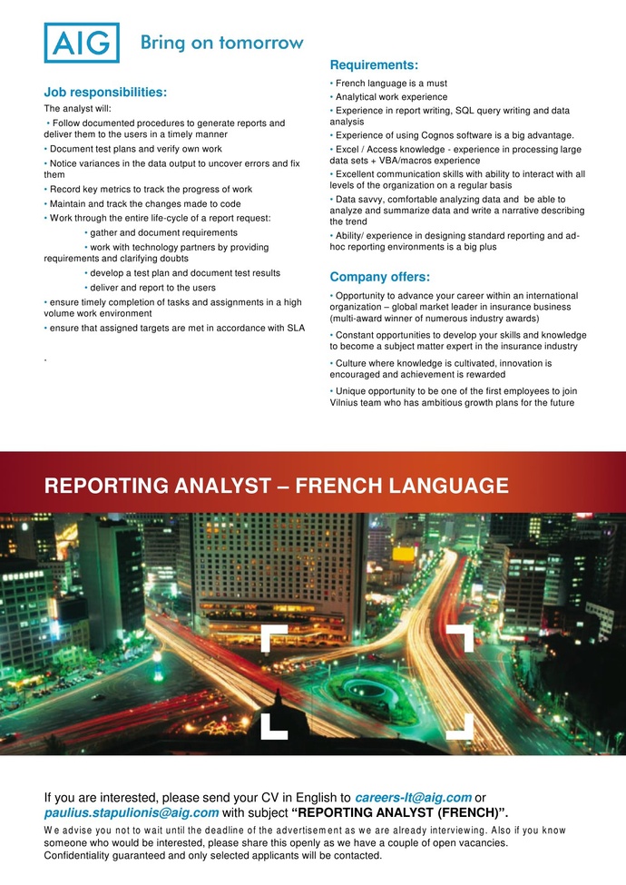 CV Market client REPORTING ANALYST (FRENCH)