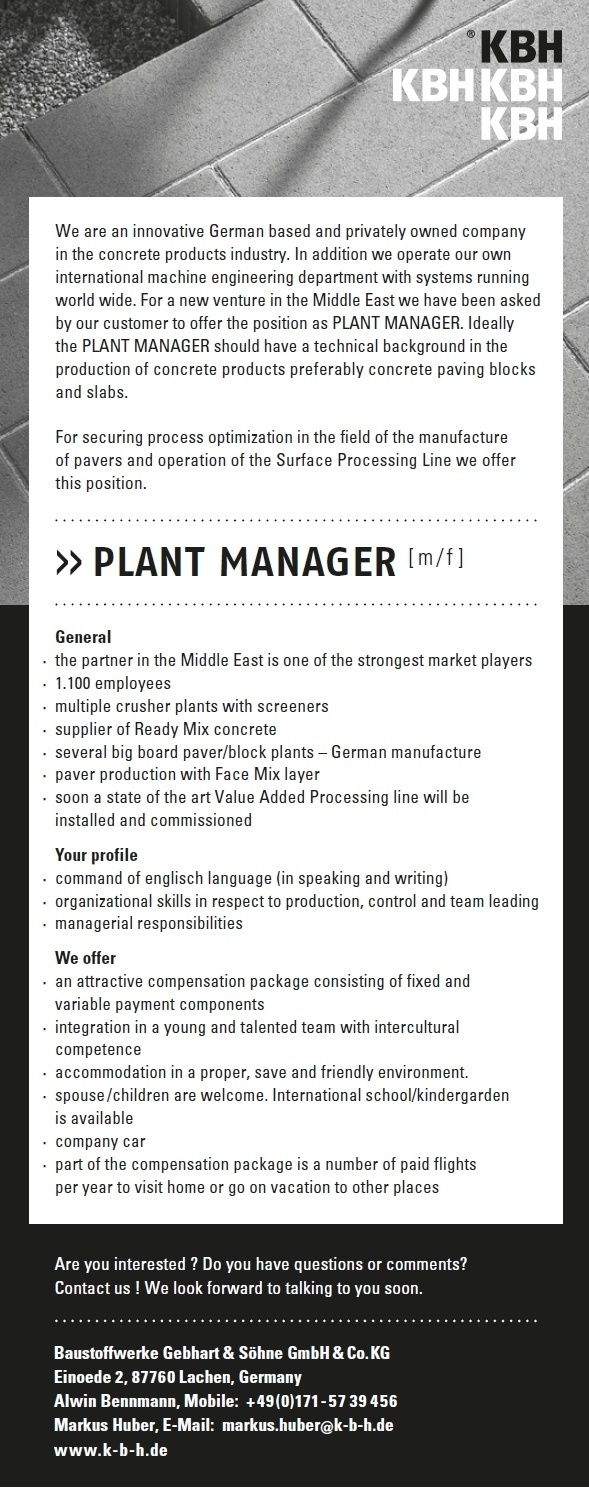 CV Market client Plant manager [m/f]