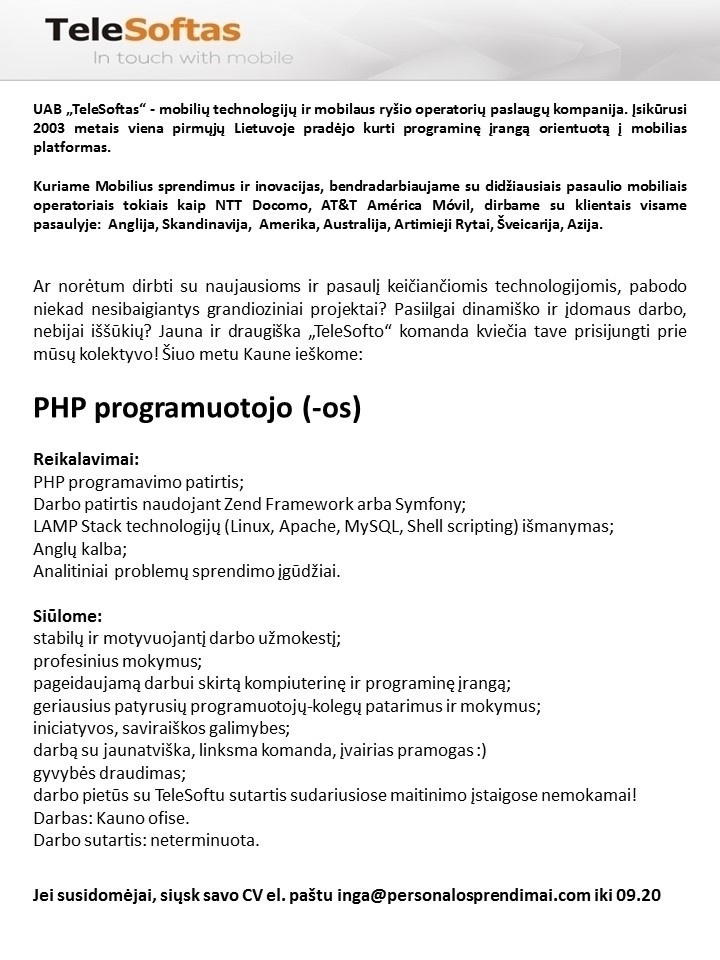 CVMarket.lt klientas PHP programuotojas (-a)
