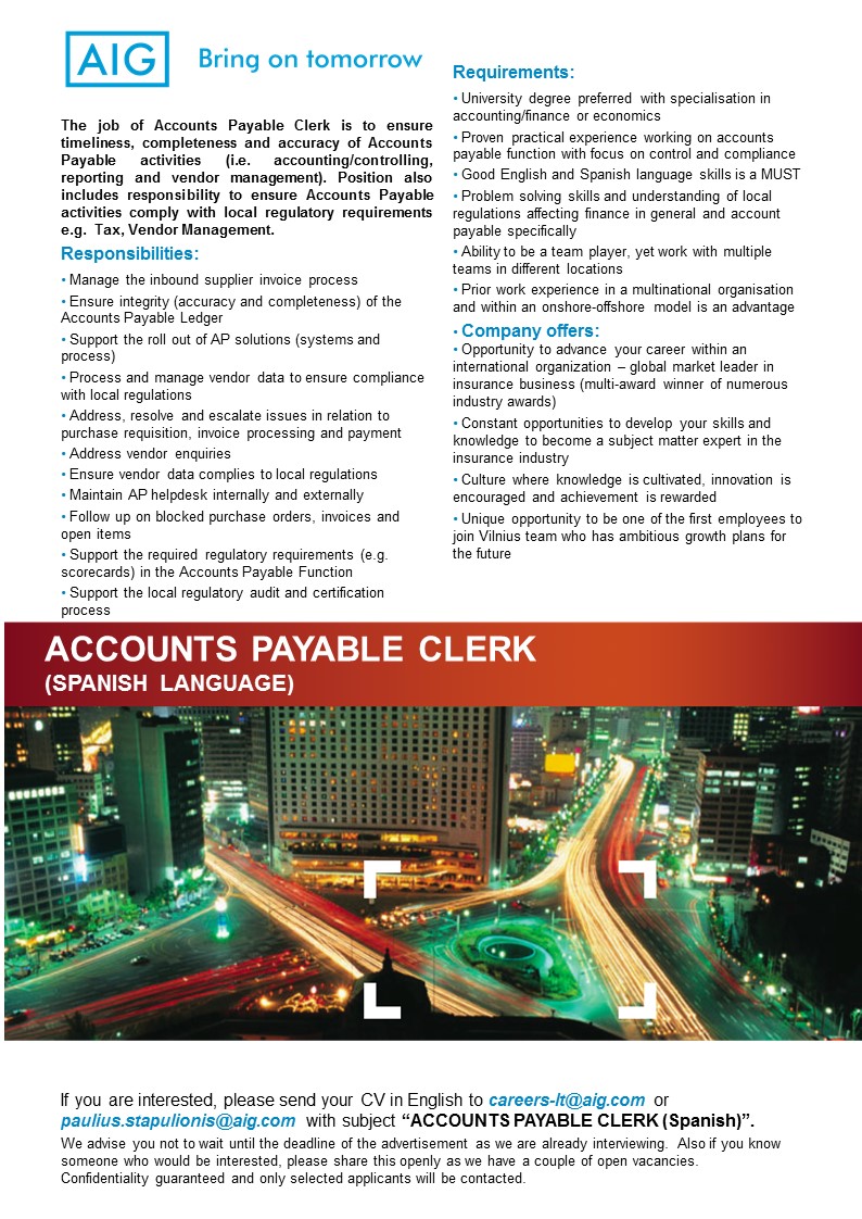 CV Market client Accounts Payable Clerk (Spanish)