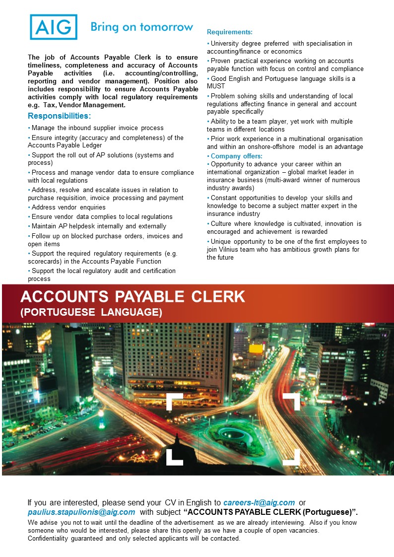 CV Market client Accounts Payable Clerk (Portuguese)