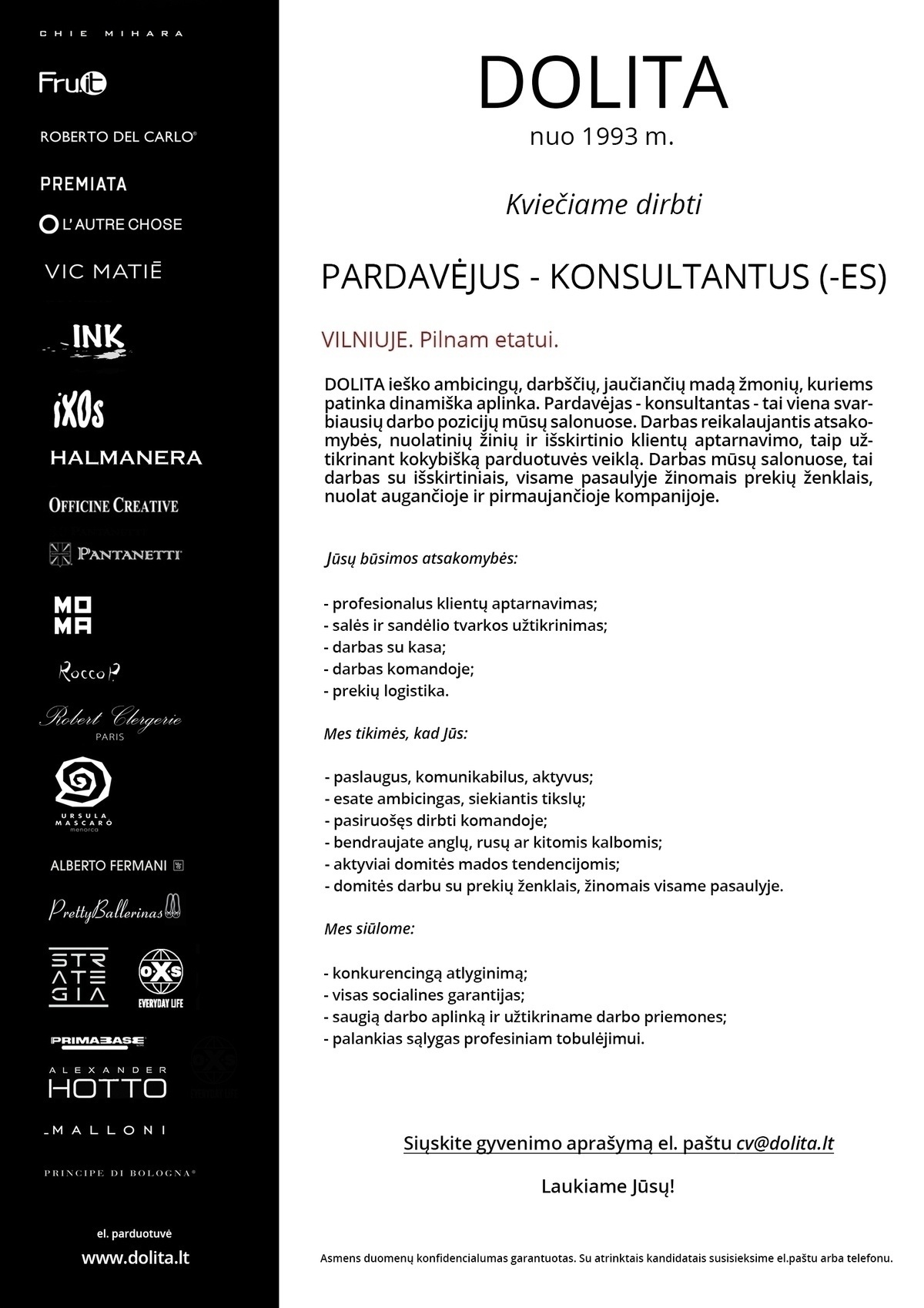 Dolita, UAB Pardavėja (-s) - konsultantė (-as)
