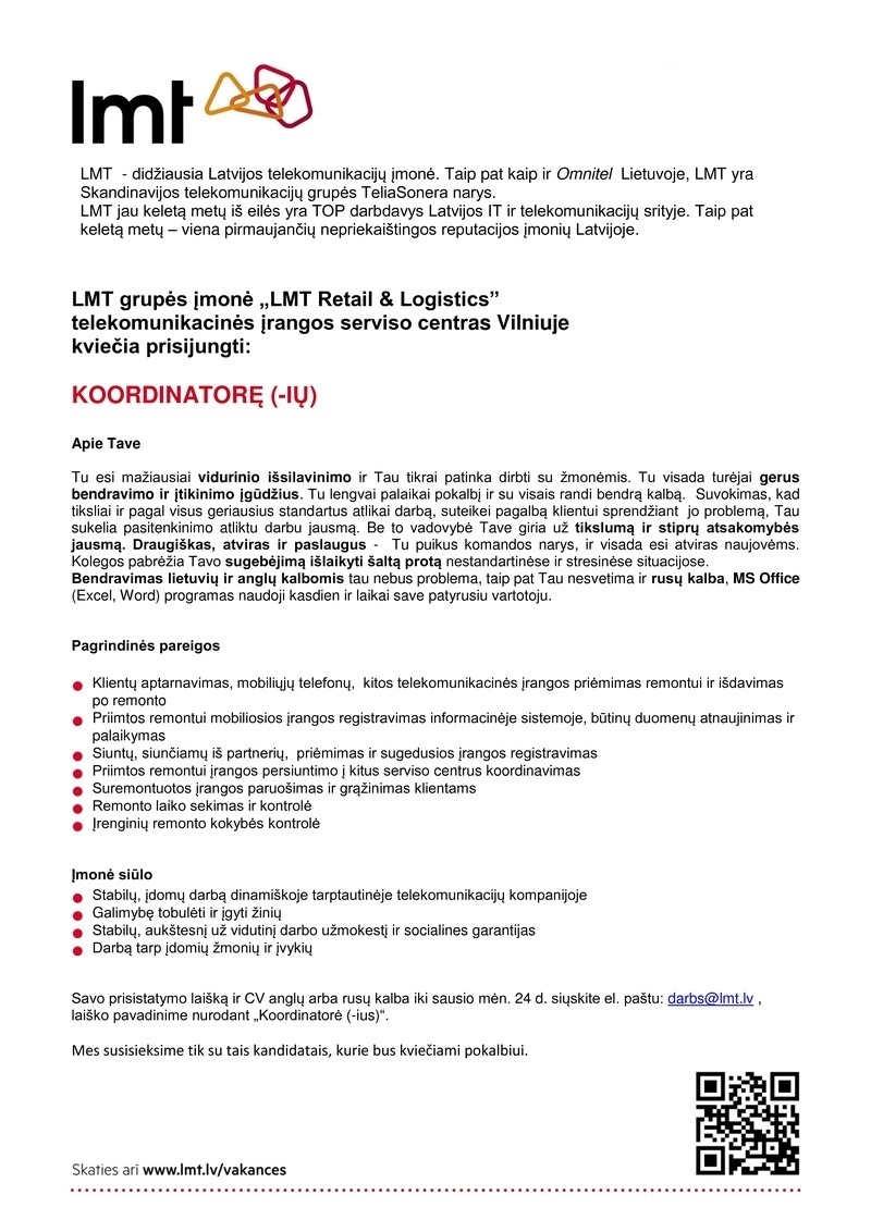 LMT Retail & Logistics, SIA KOORDINATORĘ (-IŲ)