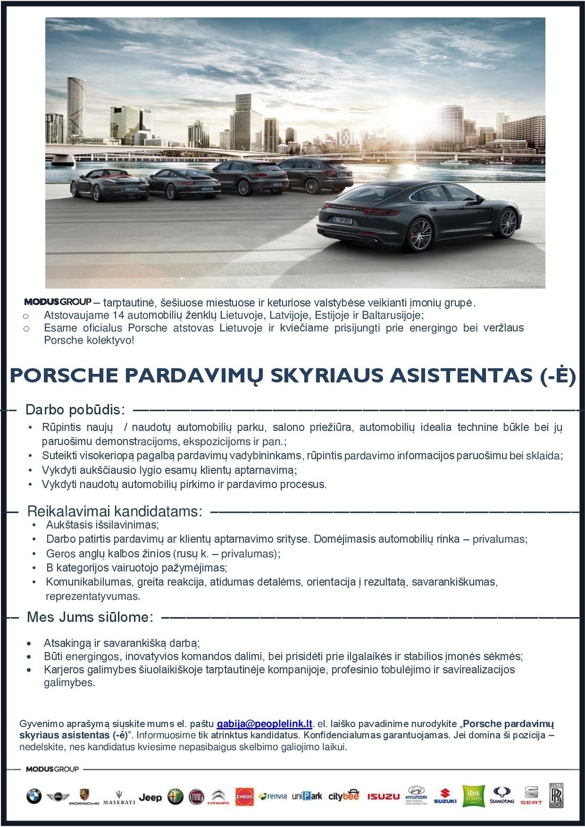People Link, UAB PORSCHE PARDAVIMŲ SKYRIAUS ASISTENTAS (-Ė)