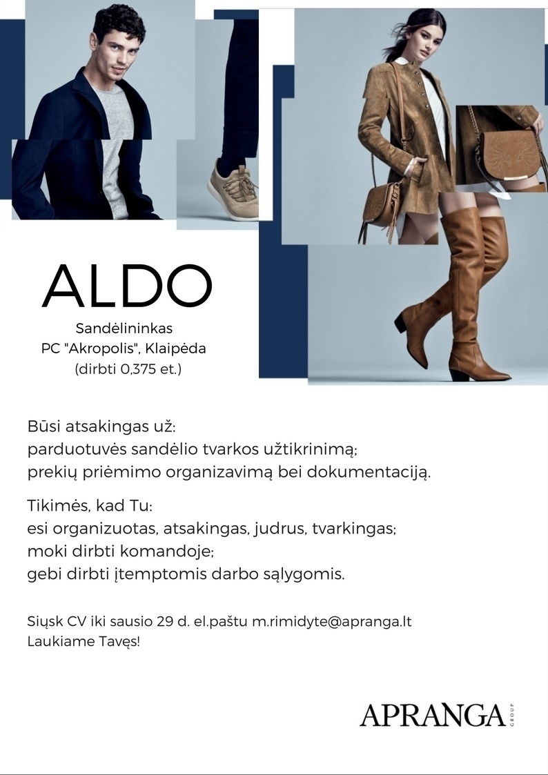 Aprangos grupė Sandėlininkas (-ė) ALDO parduotuvėje Klaipėdoje