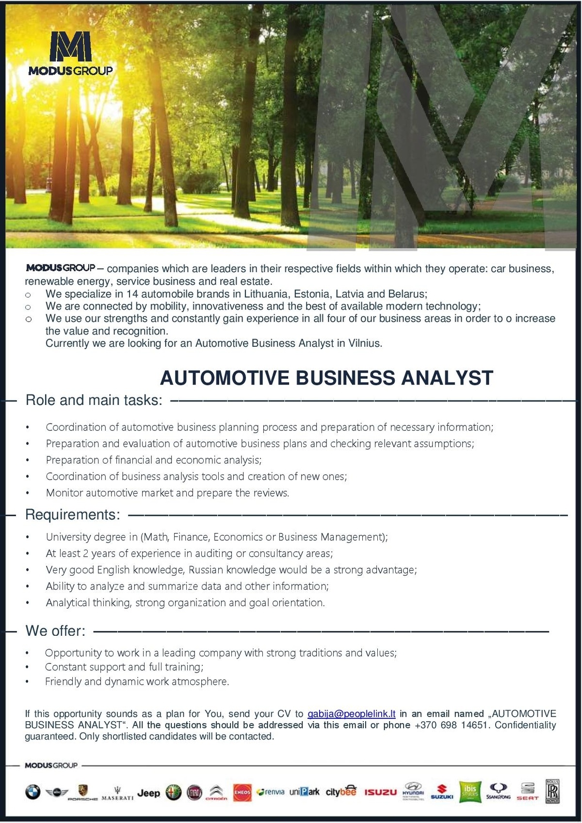 People Link, UAB AUTOMOTIVE BUSINESS ANALYST