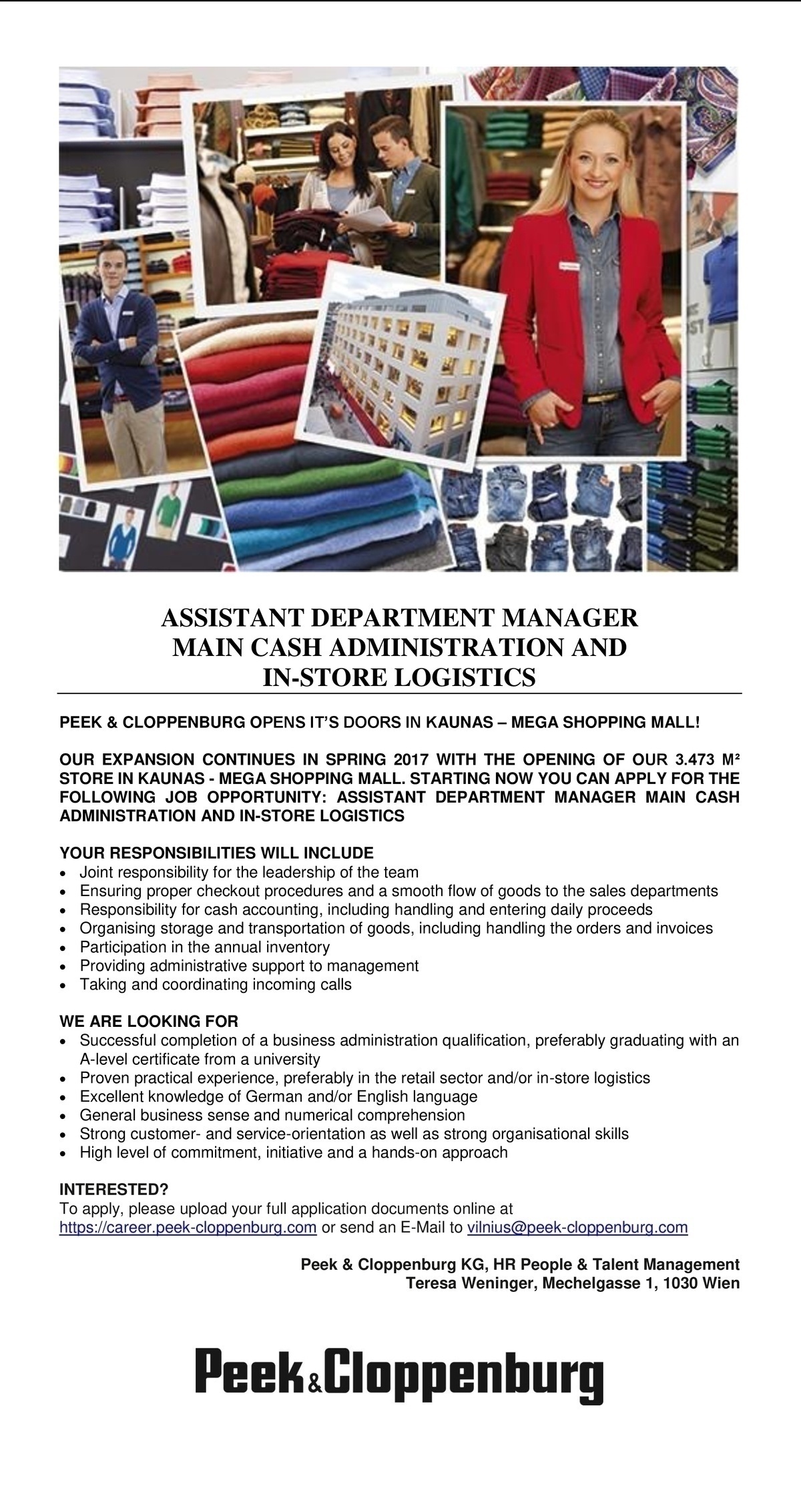 Peek&Cloppenburg ASSISTANT DEPARTMENT MANAGER MAIN CASH ADMINISTRATION AND IN-STORE LOGISTICS