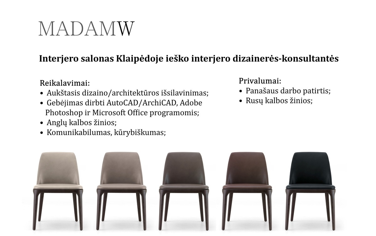 MW Design, UAB Interjero dizainerė- konsultantė (-as ) interjero salone Klaipėdoje
