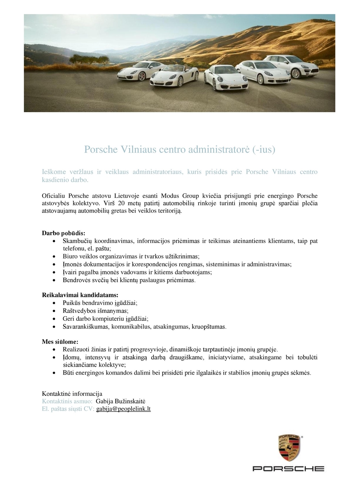 People Link, UAB Porsche Vilniaus centro administratorė (-ius)