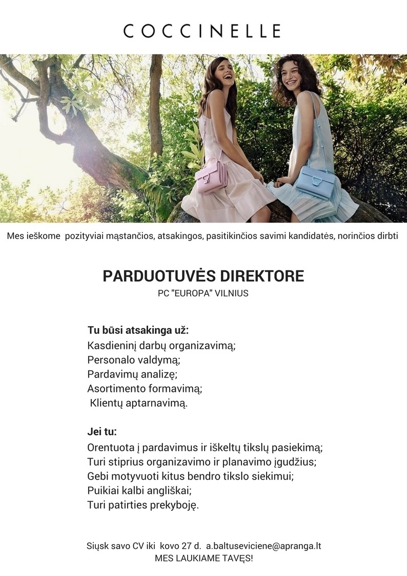 Aprangos grupė COCCINELLE parduotuvės vadovė