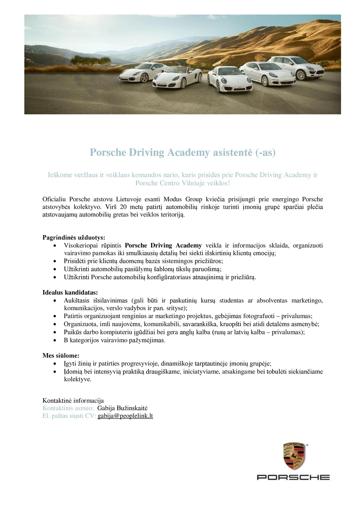 People Link, UAB Porsche Driving Academy asistentė (-as)