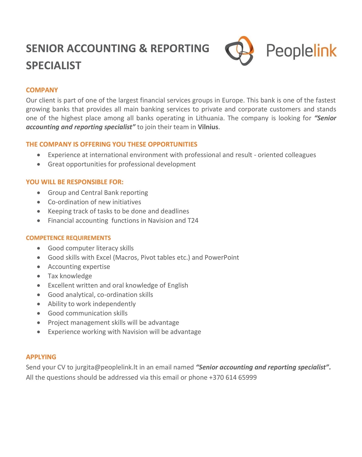 People Link, UAB SENIOR ACCOUNTING & REPORTING SPECIALIST
