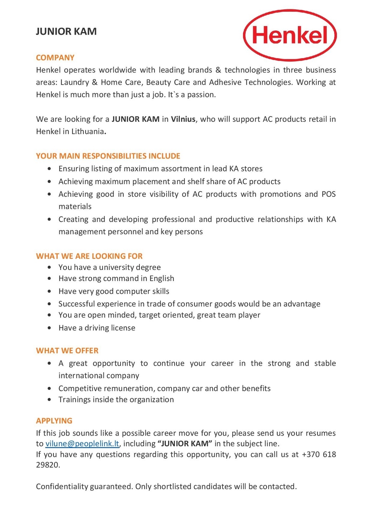 People Link, UAB Junior Key Account Manager